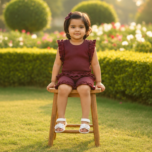 Berry Frill Coord Set - Maroon