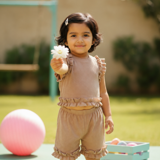 Berry Frill Coord Set - Brown