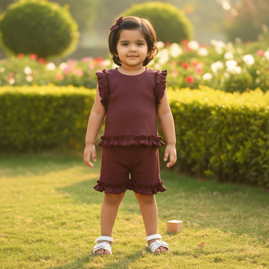 Berry Frill Coord Set - Maroon