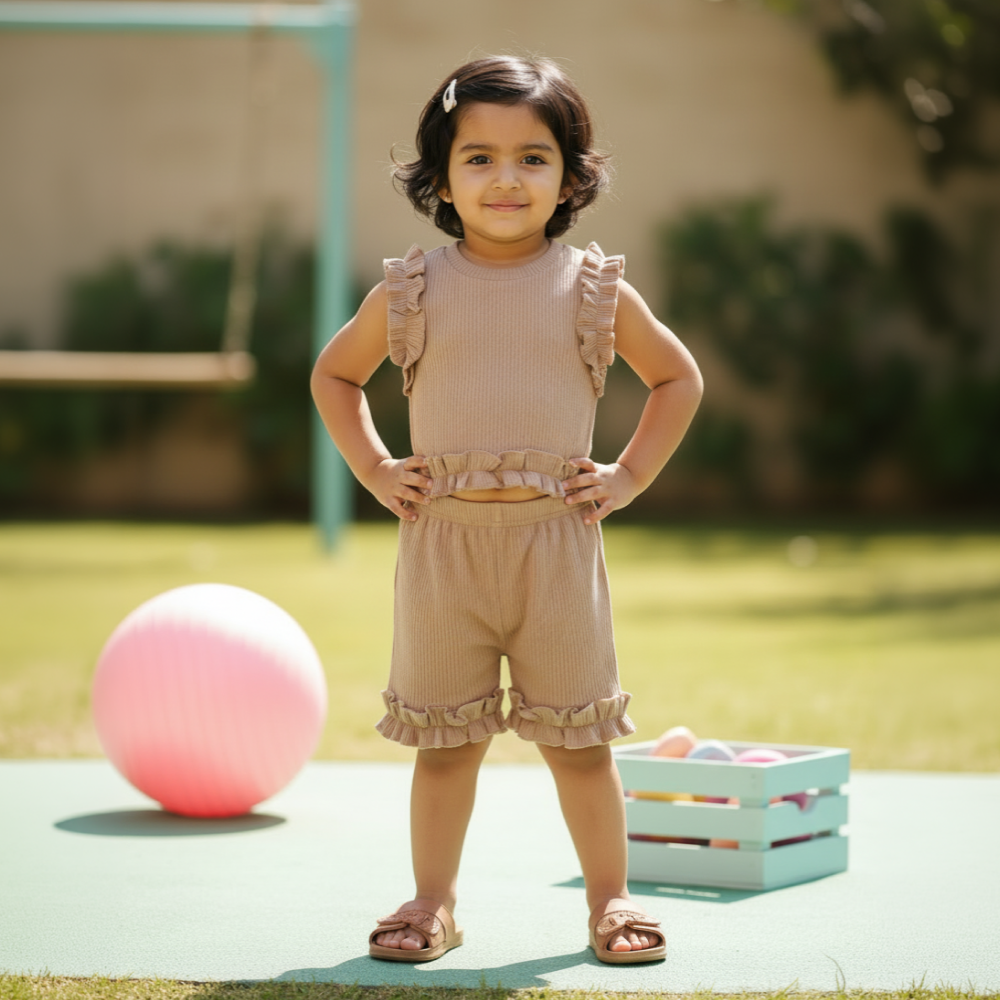 Berry Frill Coord Set - Brown