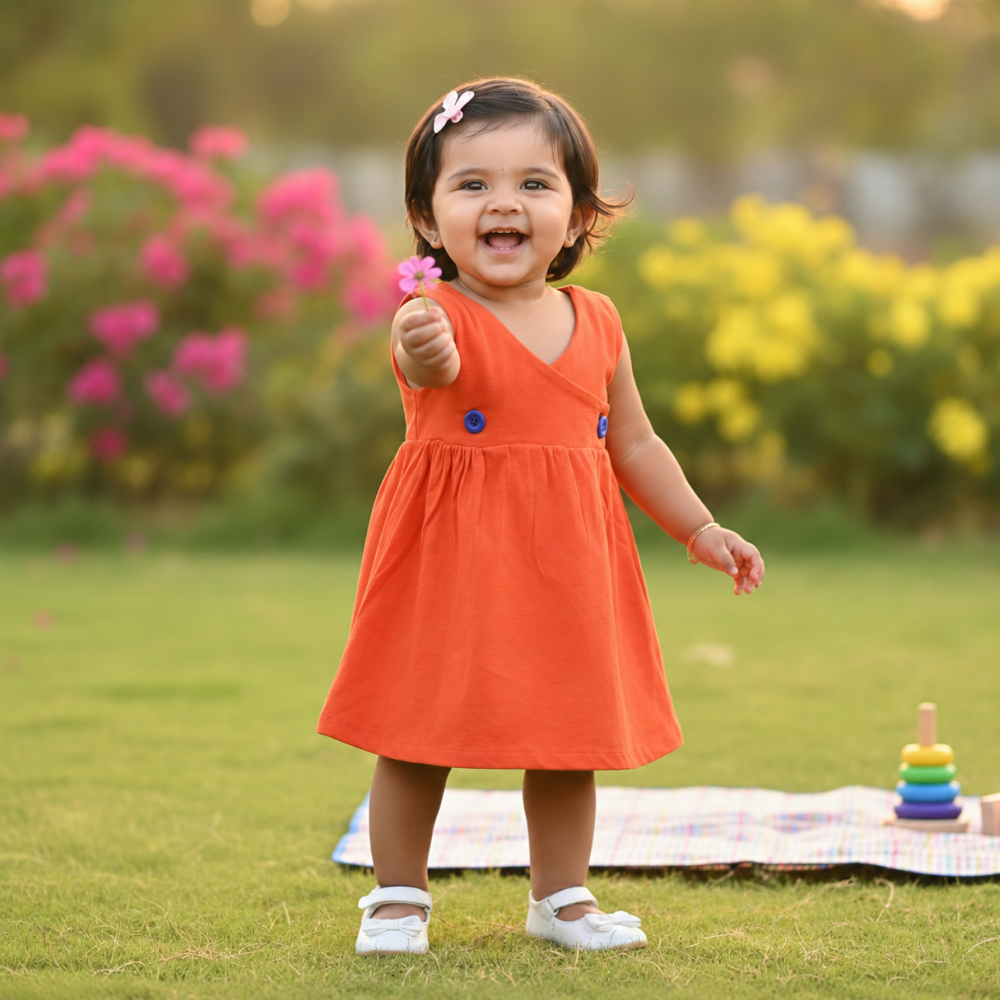 Button Frock - Red