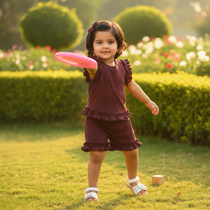 Berry Frill Coord Set - Maroon