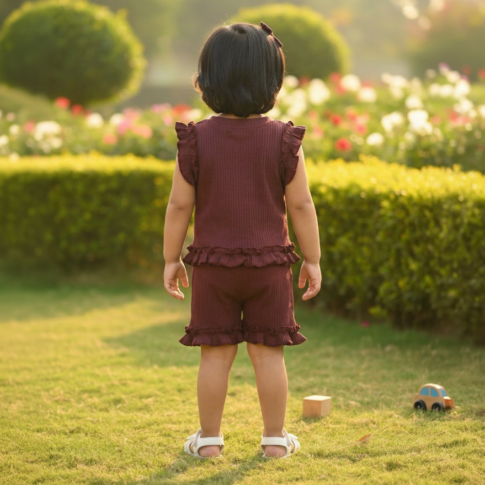 Berry Frill Coord Set - Maroon
