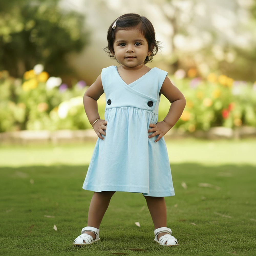 Button Frock - Light Blue