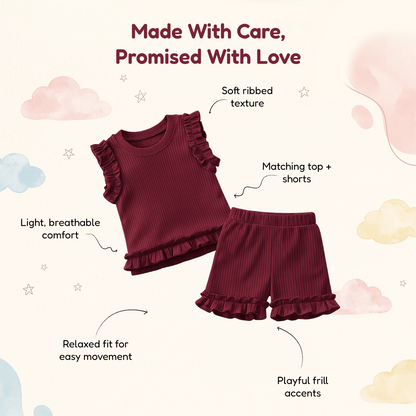 Berry Frill Coord Set - Maroon
