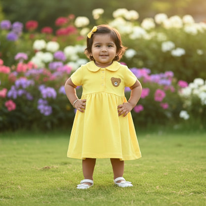 Teddy Collar Frock - Yellow