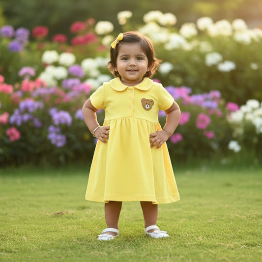 Teddy Collar Frock - Yellow