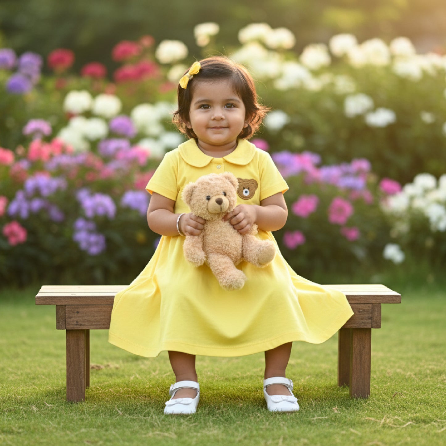 Teddy Collar Frock - Yellow