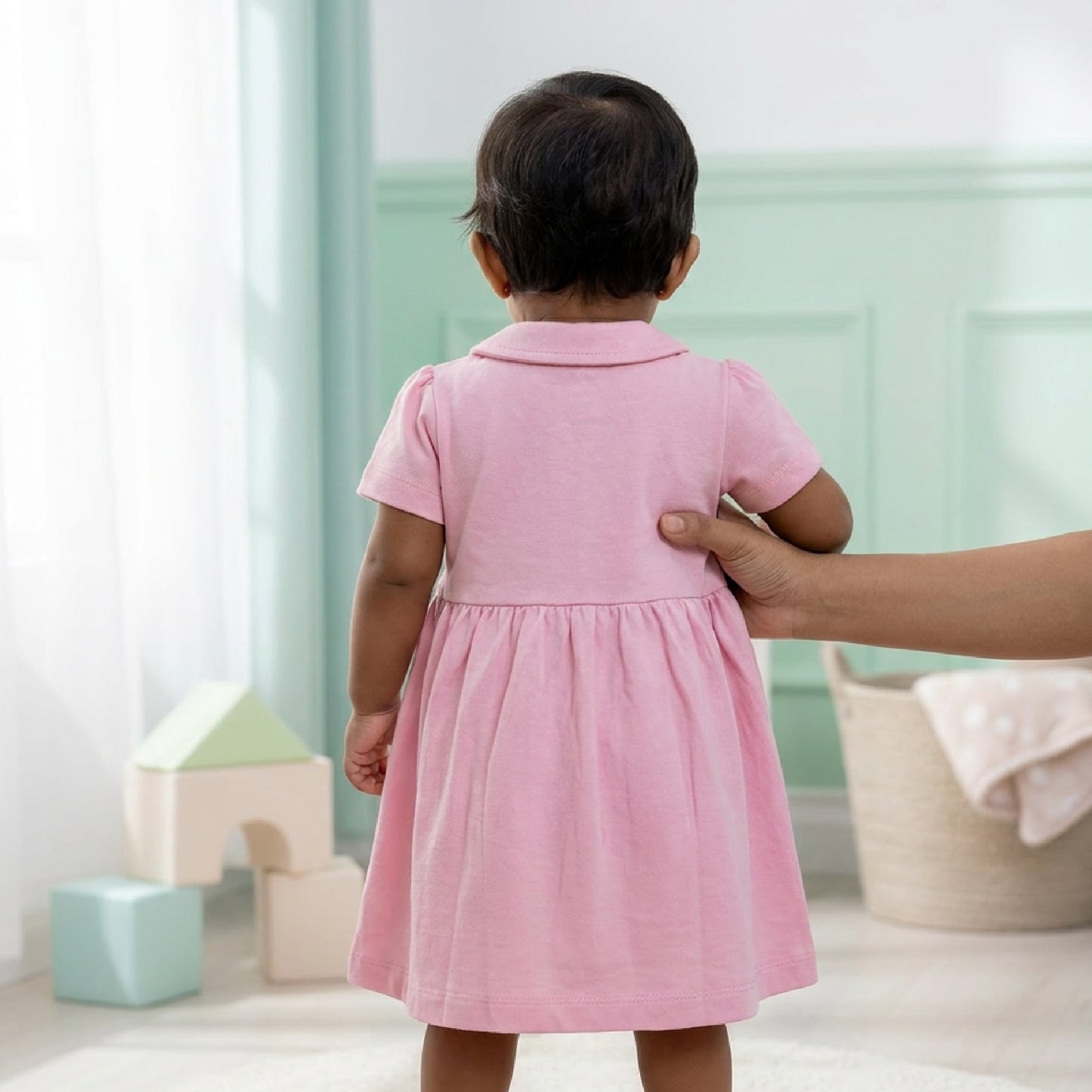 Teddy Collar Frock - Baby Pink