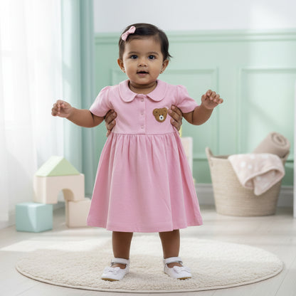 Teddy Collar Frock - Baby Pink