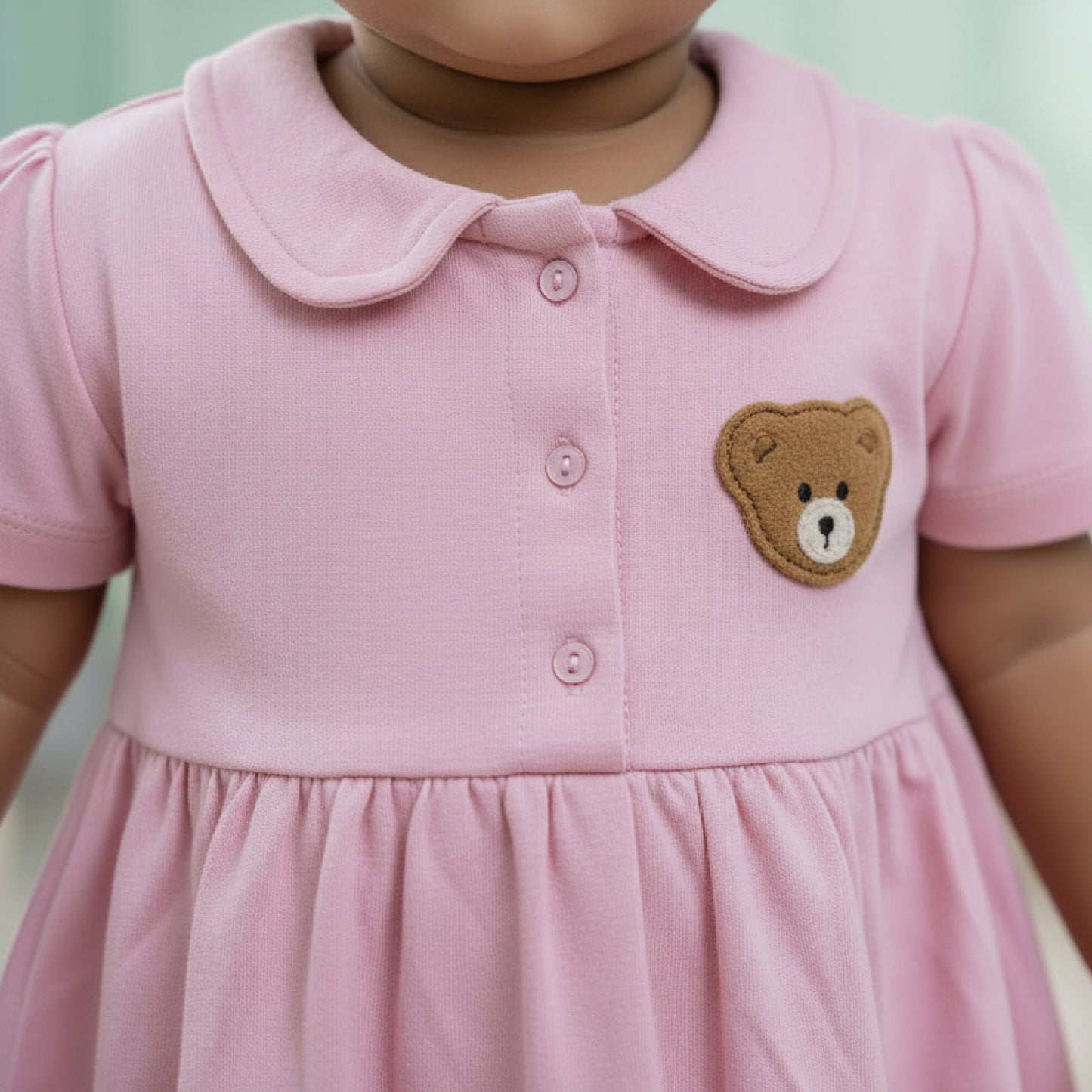 Teddy Collar Frock - Baby Pink