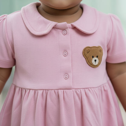 Teddy Collar Frock - Baby Pink