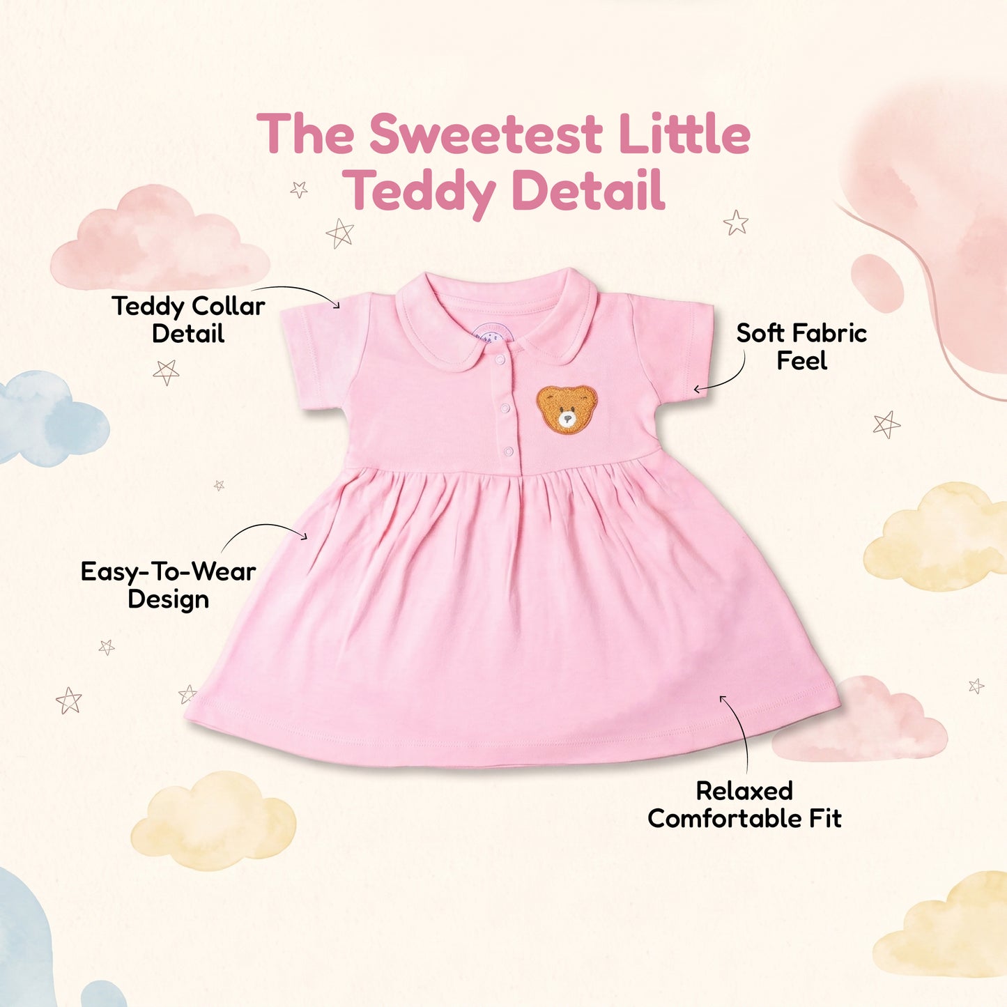 Teddy Collar Frock - Baby Pink