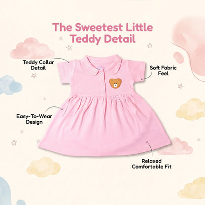 Teddy Collar Frock - Baby Pink