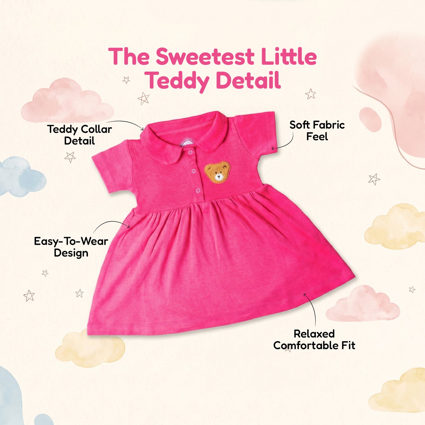 Teddy Collar Frock - Pink
